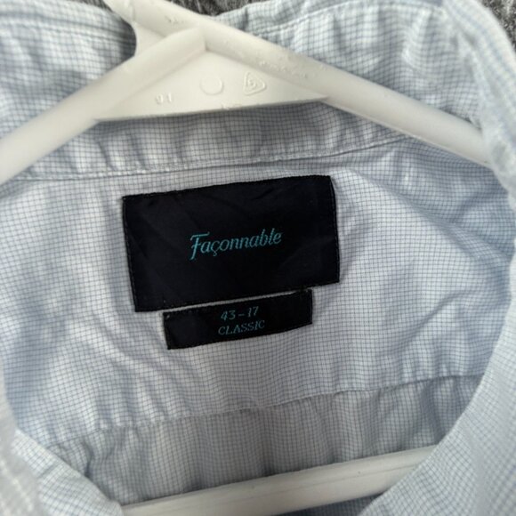 Faconnable 17 Check Blue Button Up Men Shirt French Long Sleeve Spread Adult - Picture 10 of 14